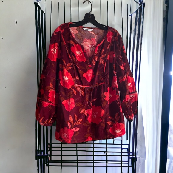 Sonoma Women's Size 2X Red Floral Corduroy Shirt - Picture 4 of 15